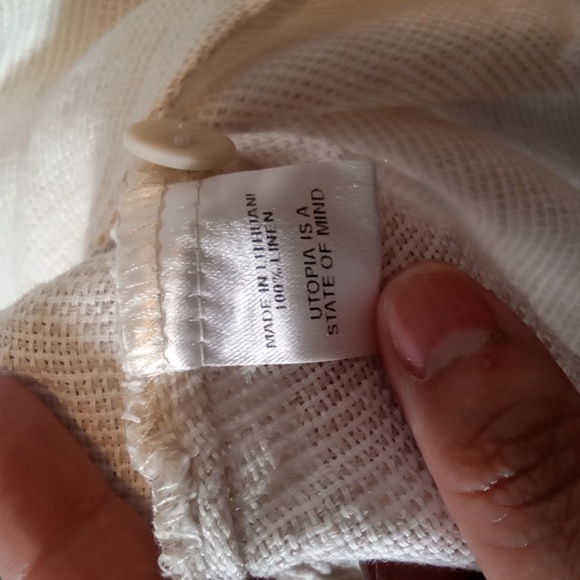 Flax  White Blouse with Cuffed Sleeves and 3/4 Length Lagenlook Linen Size P/S - Picture 6 of 12